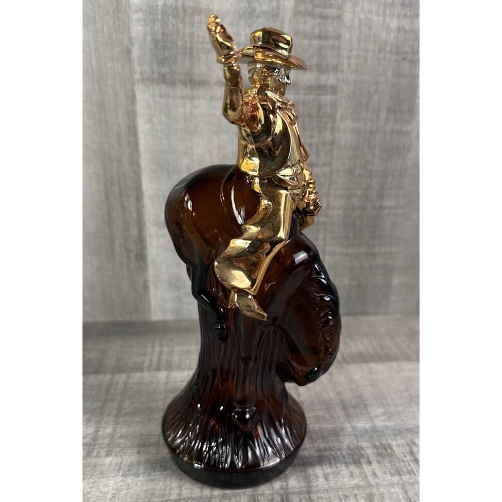 VTG Avon Bucking Bronco Aftershave Gold Tone Cowboy Oland 6oz Decanter